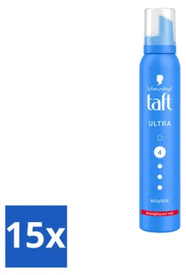Produktbild von 15 x Taft Haarmousse Ultra Strong – Volumen und Fixierung – 200 ml - Vorteilspackung - 15 Stücke
