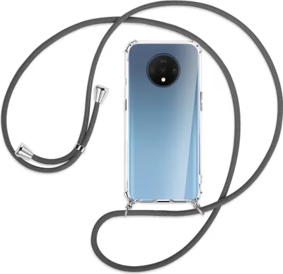 Produktbild von Handykette Backcover-Schutzhülle mit Band (Metall silberfarben) für OnePlus 7T - dunkelgrau