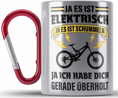 Produktbild von Trendation - Elektrofahrrad E-Bike Edelstahl Tasse Karabiner mit Spruch Geschenk Ebike Lustige Geschenke Karabiner Edelstahl Tasse Karabiner Edelstahl (Rot)