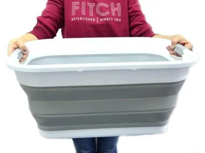 Zdjęcie produktu dla Szary zestaw dwóch wodoodpornych koszy na pranie o pojemności 41 l