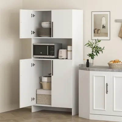 Produktbild von Küchenschrank mit Mikrowellenablage Vorratsschrank Gewürzregal für Küche Esszimmer Weiß