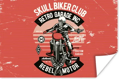 Produktbild von MuchoWow® Poster Motorrad - Skelett - Kleidung - Retro 30x20 cm - Plakate - Print