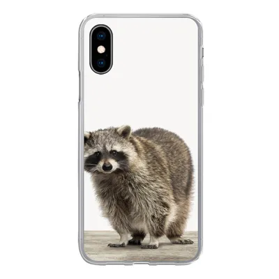 Produktbild von MuchoWow® Handyhülle Schutzhülle Hülle für iPhone X Waschbär - Tiere - weißer Hintergrund - Jungen - Mädchen - Kinder Silikon Softcase Handy Hülle - Handyhülle