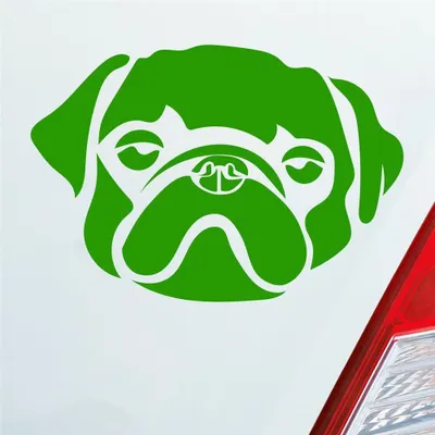 Produktbild von Auto Aufkleber süsser Mops Hund Dog Tier niedlich Puppy Kopf 13x9 cm Hellgrün Sticker Heckscheibenaufkleber