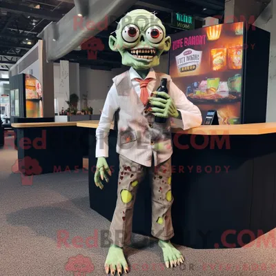 Zdjęcie produktu dla Maskotkarakter REDBROKOLY av en solbrun zombie kledd med en koktajlkjole i lommeruter