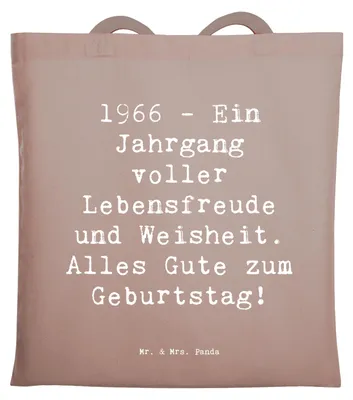 Produktbild von Mr. & Mrs. Panda Tote Bag Spruch 1966 Geburtstag - Braun Pastell - Geschenk, Geburtstagsgruß, Geburtstagsgeschenk, Stoffbeutel, Alter, Jahrgang, Happy Birthday, Tasche