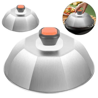 Produktbild von 2er Set Schmelzglocke Edelstahl 22,6 cm Burgerglocke Grillhaube mit Kunststoffgriff für Grillplatte Pfanne BBQ Küche