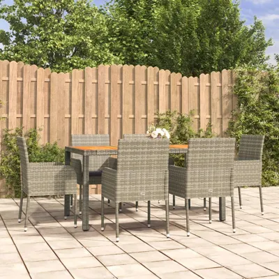 Produktbild von The Living Store 7-tlg. Garten-Essgruppe mit Kissen Grau Poly Rattan