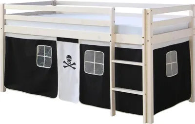 Obrázek produktu pro Homestyle4u Dětská podkrovní postel s žebříkovým závěsem Pirátská černá bílá masivní borovice bílá 90x200 cm