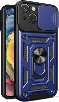 Immagine prodotto di Custodia blindata con supporto e copertura della fotocamera per Iphone 15 Plus Hybrid Armor Camshield - Blu