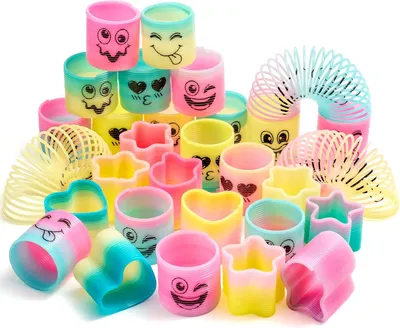 Imagen del producto de Pequeños obsequios para fiestas de cumpleaños infantiles - Set de 30 unidades - Arcoíris - Detalles para fiestas - Mini juguetes de plástico con resortes - Precio