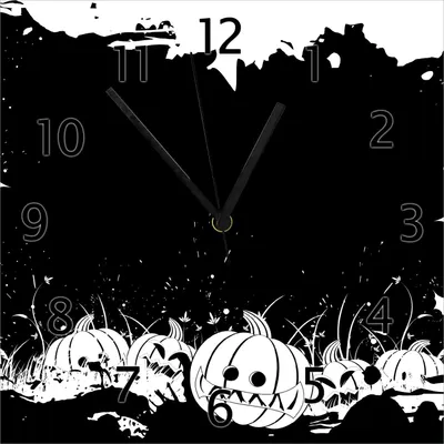 Produktbild von Wallario Design Wanduhr Halloween - Kürbisse und Fledermäuse in schwarz-weiß, Comic Stil aus Echtglas, Größe 30 x 30 cm