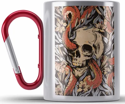 Produktbild von Trendation - Totenkopf Edelstahl Tasse Karabiner Kaffee Frauen Mädchen Männer Tattoo Geschenk Damen Idee Grafik (Rot)