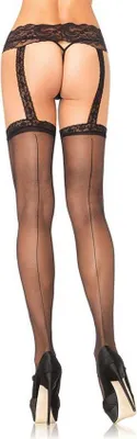 Image de Leg Avenue - Bas Avec Couture Dos Et Jarratière En Dentelle