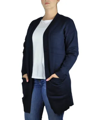 Produktbild von b.young BYNONINA Damen Lange Strickjacke Feinstrick Cardigan Longstrickjacke mit Eingrifftaschen Rippbündchen Relaxed fit