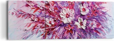 Produktbild von Bild auf Leinwand - Leinwandbild - 3 Teile - Pastos Blumen Rosa - 120x40cm - Wand Bild - Wanddeko - Wandbilder - Leinwanddruck - Bilder - Wanddekoration - Leinwand bilder - Wandbild - CA120x40-4530