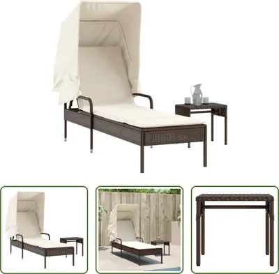 Produktbild von The Living Store Sonnenliege mit Dach und Tisch Braun Poly Rattan