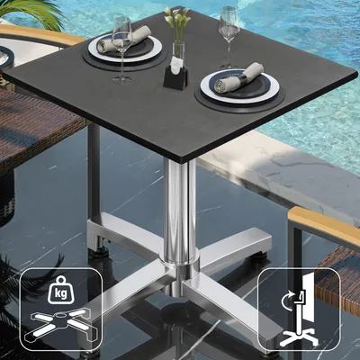 Produktbild von CPBC | HPL Bistro Tisch | B:T:H 60 x 60 x 78 cm | Anthrazit / Aluminium | Klappbar + Zusatzgewicht | Quadratisch | Bistrotisch Gastro Tisch