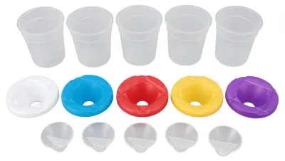 Produktbild von 5er-Pack Mehrzweck-Farbbecher für Kinder, auslaufsicher und wiederverwendbar, mit farbigen Deckeln für Klassenzimmer
