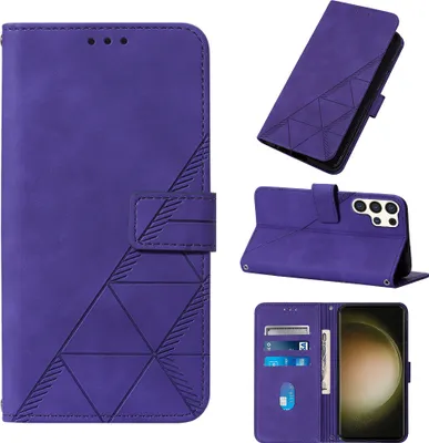 Produktbild von Galaxy S25 Ultra Hülle, Schlank Prägung Leder Kartenfächer Schutzhülle mit Ständer für Samsung Galaxy S25 Ultra Lila