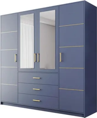 Produktbild von BETTSO Kleiderschrank Drehtürenschrank Garderobenschrank mit Spiegel Schlafzimmer Garderobe BALI II D4 Blau+Blau