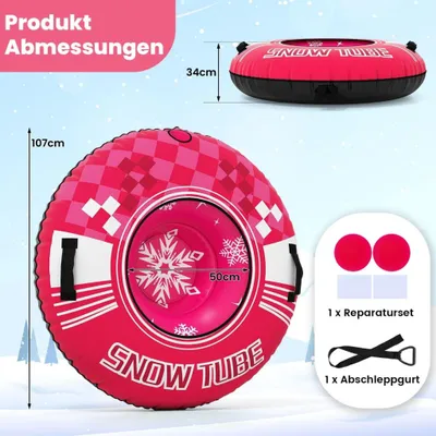 Immagine prodotto di Ciambella da neve gonfiabile con maniglie e corda di traino, rosa