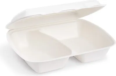 Produktbild von 50x Menüboxen Lunch-Boxen Zuckerrohr 2-geteilt 1000ml 241x202x70mm