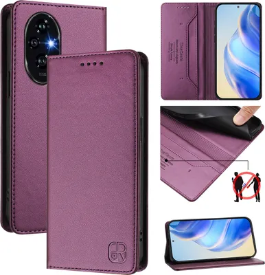 Produktbild von Lederhülle für Honor 200 Hülle Flip Brieftasche Kartenfächern Ständer Schutzhülle Lila