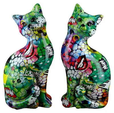 Produktbild von Gilde Figur, Katze, "Street Art", Graffiti, Kunstharz, mehrfarbig, L. 9 cm, B. 15 cm, H. 27 cm 37203 4063387372036 2 Stück (2-fach sortiert)