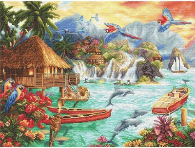 Produktbild von Letistitch Kreuzstich Set "Inselleben"; Zählmuster, 44x33cm