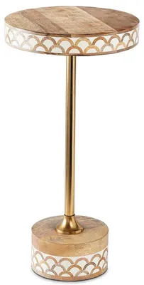 Runder Beistelltisch Holz/Metall goldfarben 25x25x50 cm