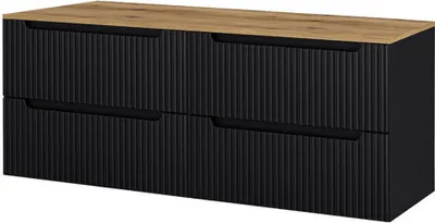 Produktbild von Waschtischunterschrank 'Skelbolu' hängend mit Schubladen 160 x 60 x 40 cm Schwarz/Eiche