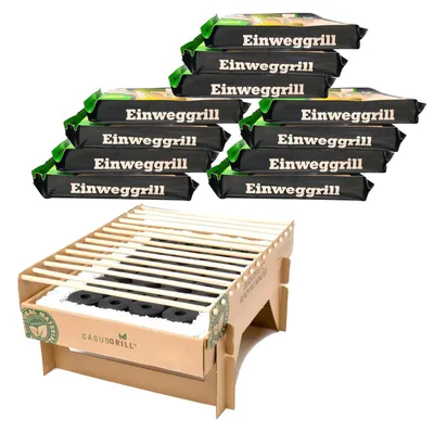 Image de 12x CasusGrill gril jetable, biodégradable, mini-gril : gril portable et jetable, en matériaux naturels, facile à monter - pas besoin de liquide à briquet
