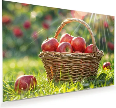 Produktbild von Glasbild 45x30cm in XXL für Wohnzimmer, Schlafzimmer Motiv Korb mit roten Äpfeln
