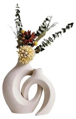 Produktbild von Keramische Vasen, 2er Set Beige, Moderne Dekorative Vasen für Pampasgras, Blumen und Trockenblumen