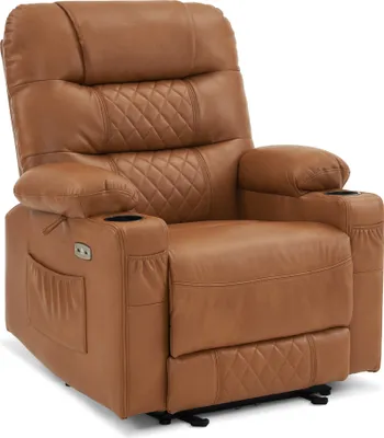 Produktbild von M MCombo Relaxsessel mit Liegefunktion, Fernsehsessel elektrisch verstellbar, TV Sessel, Recliner Chair, atmungsaktiver Kunstleder, USB & Getränkehalter, Wohnzimmer, 7033 (Braun)
