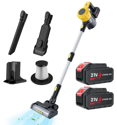 Obrázok produktu pre 3 v 1 bezkefový akumulátorový vysávač – ručný/tyčový vysávač – 2×5,5 Ah akumulátory v cene – bez vrecka – na koberce a tvrdé podlahy – zvieracie chlpy – žltý