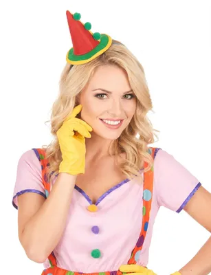 Produktbild von Clownfrau Minihut mit Haarreif bunt - Einheitsgröße