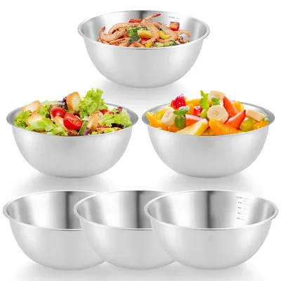 Produktbild von Set aus 6 Edelstahlschüsseln, ø 17 cm, Salatschüsseln mit Deckel, Edelstahl 201, silberfarben, spülmaschinenfest