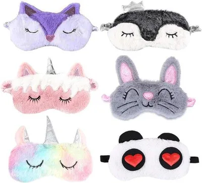 Produktbild von Famanu Augenmaske für Schlaf - Set von 6 Plüsch Cartoon Designs