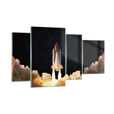 Produktbild von Bilder auf glas - 4 Teile - Abheben Rakete Kosmos - 120x70cm - Glasbilder - Wandbilder - Bilder - zum Aufhängen bereit - Wanddekoration aus Glas - Glas Bilder - Wandbild auf Glas - GDL120x70-4531