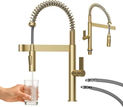 Produktbild von Granitan | Küchenarmatur Elara - Hoch - Gebürstetes Gold - Modernes Design - 2-funktionale Ausziehbrause