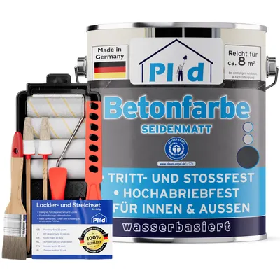 Produktbild von Plid Betonfarbe Anthrazitgrau 0,75l mit Anstreichset – Sockelfarbe und Bodenfarbe für Innen & Außen zur Bodenbeschichtung und Renovierung