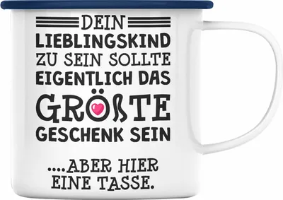 Produktbild von Trendation - Mama Geschenk Muttertagsgeschenk Emaille Tasse von Sohn Tochter Lieblingskind Emaille Tasse mit Spruch (Blau)