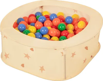 Produktbild von Selonis Bällepool für Kinder mit 100 Bälle 38x38x36 cm - hellbeige:gelb/grün/blau/rot/orange
