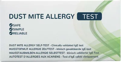 Produktbild von Hausstaub Allergie Test - The Tester®, Bestimmung einer Allergie gegen Hausstaubmilben, Selbsttest für Zuhause, Ergebnis in 10 Minuten, - Zuverlässig