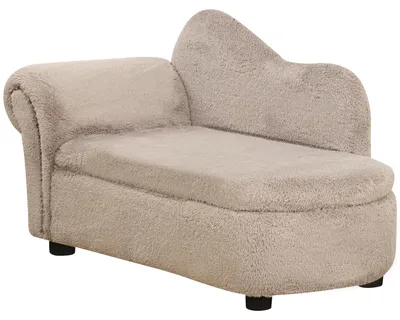 Produktbild von PawHut Hundesofa, Haustiersofa mit Stauraum, Hundebett in Samtoptik, Beige