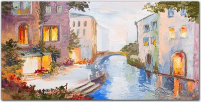 Produktbild von Coloray - Bild aus Glas - Glasbilder - 100 x 50 cm - Dekoration Wohnzimmer Wanddekoration Gehärtetes Glas Küche Glasblock mit Bild - Stadt Fluss Brücke Blumen