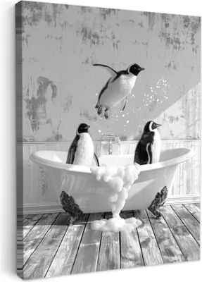 Produktbild von MuchoWow® - Leinwandbilder - Pinguine - Vintage - Tiere - Schwarz - Weiß, Wandbild, Wanddeko Bilder Wohnzimmer, 30x40 cm