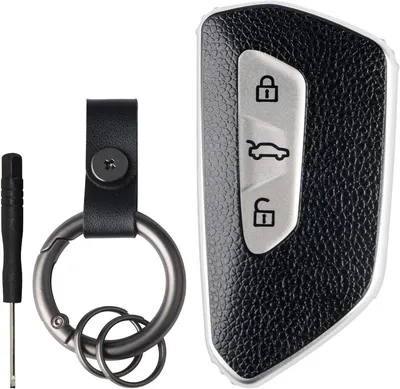 Leder Schlüsselhülle für Auto mit 3 Tasten, geeignet für VW Golf 8, Skoda Enyaq und Leon, schützende Schlüsselabdeckung mit